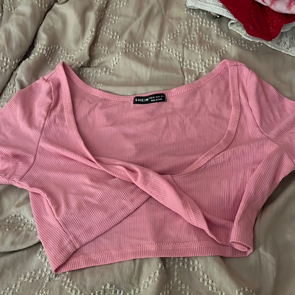 Pink shein cross top